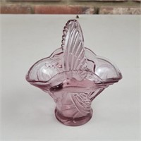 Indiana Glass Rose Pink Bird Of Paradise Basket