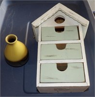 Decorative Vase and Small Birdhouse w/ Drawers