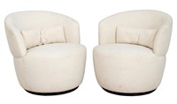 Kagan Style Upholstered Swivel Tub Chairs, Pair