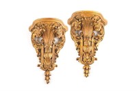 PAIR OF ANTIQUE CARVED GILTWOOD WALL BRACKETS