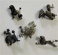 FIVE vintage Poodle pins/brooches