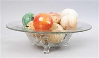 Clear Glass Bowl with Alabaster Fruit