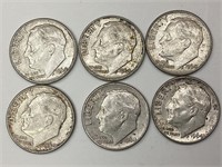 6- 1964D US Silver Dimes