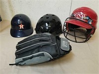 Baseball helmets and glove