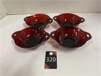6" Ruby Red Coronation Bowls with Handles