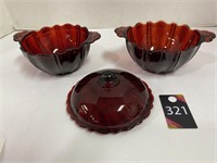 Ruby Red Small Serving Bowls with Lid