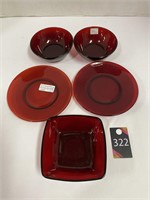 Ruby Red Small Fruit Bowls & Saucers