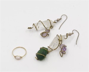 MATCHING WIRE & STONE EARRINGS & RING