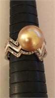 Sterling Silver Yellow Pearl Ring Size 6.25
