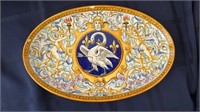 Oval Italian majolica tray with a crowned goose