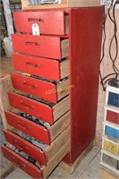 Red Wooden, 9 Drawer, Tool Cabinet, Includes ALL