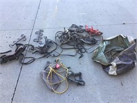 Horse bridles, bits, and 2 metal hangers