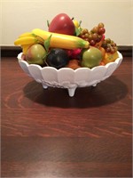 Milkglass Fruit Bowl w/ Plastic Fruit