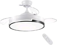 SNJ White Ceiling Fan with Light, 42" Retractable
