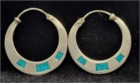 Silver Mexico & Crushed Stone Hoop Earrings