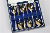 Set of Six Gilt Sterling Silver Teaspoons,