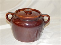 Vintage Bean Pot Dark Brown Glaze