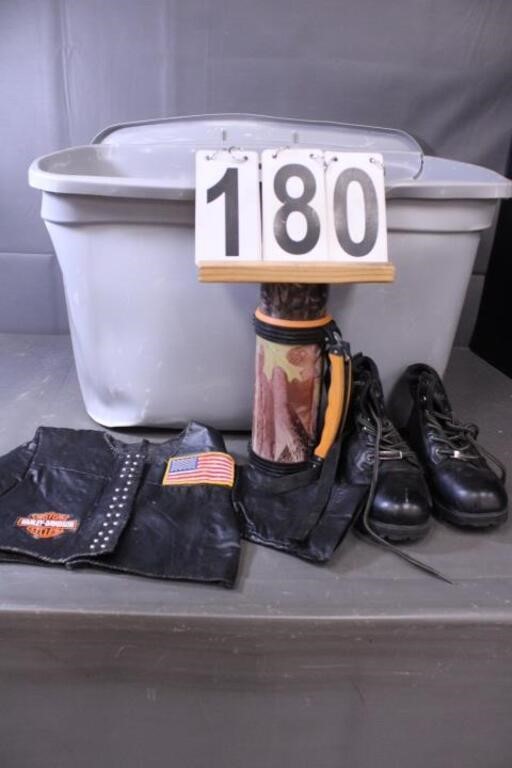 Gray Tote - Thermos - Boots - Harley Dog Jacket SM