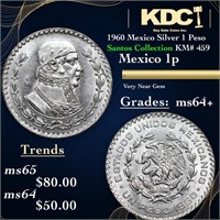 1960 Mexico Silver 1 Peso Santos Collection KM# 45