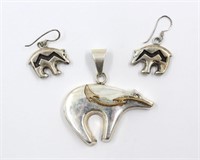 Sterling Silver Bear Necklace Pendant and Earrings