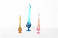 Vintage Swung Glass Vases - Blue, Pink, Yellow