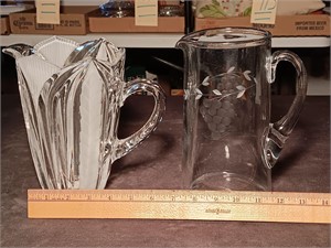 Frosted / Tiffin Glass Water Pitchers.