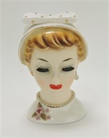 Relco lady head vase 7 1/2", missing one earring