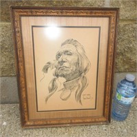 Signed Native Sketch Blackfoot Warrior