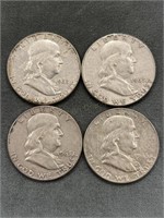 Lot Of 4 Franklin Silver Half Dollars