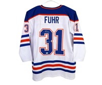 SIGNED GRANT FUHR OILERS JERSEY W/ INSCRIPTION JSA