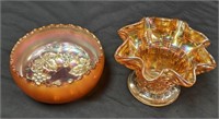 Dugan Carnival Glass Squat Vase, Bowl - See Desc