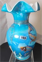 Iridized Turquoise Overlay Vase HP Fish