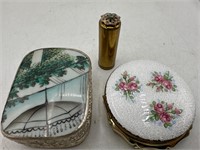 Vintage compact, trinket box & brush