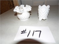 2) assorted small Milk Glass vases