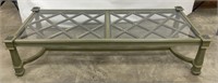 (F) Vintage Sage Green Glass Coffee Table: 67 x