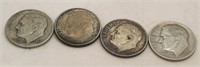 4 - 90% Silver Dimes, 1952, 58, 62, 64