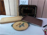 1 1/2 " THICK WOOD CUTTING BOARD & TRAY LOT