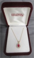 10K Yellow gold diamond and ruby necklace.