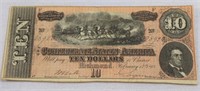 1864 Confederate States of America $10 bill