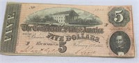 1864 Confederate States of America $5 bill