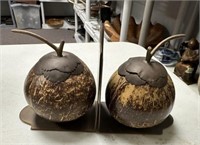 Pair of Brass and Wood Apple Bookends