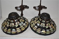 Two Stained Glass Bronze Ceiling Shades w/Hangers