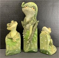 3 Frog Figurines Wooden