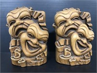 Pair of wood theater mask bookends
