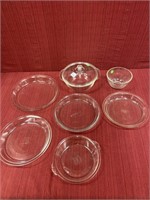 7 Assorted Glassware Items:  5 Pyrex Dishes: