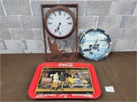 Duck clocks and Coca Cola platter