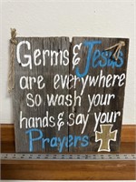 Barnwood wall hanging germs and Jesus are