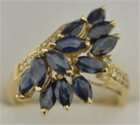 10kt Yellow Gold Genuine Sapphire Diamond Ring