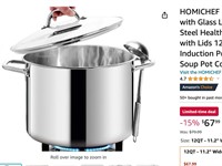 HOMICHEF 12 Quart LARGE Stock Pot with Glass Lid