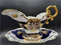 HAND PAINTED LIMOGES COBALT AND GOLD OVERSIZED